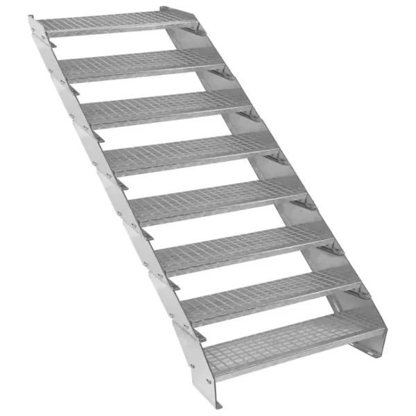 8-step grating staircase 900mm x 240mm - Galvanized steel DIN 24537 - Total height 1600mm - Mesh 20 x 25mm