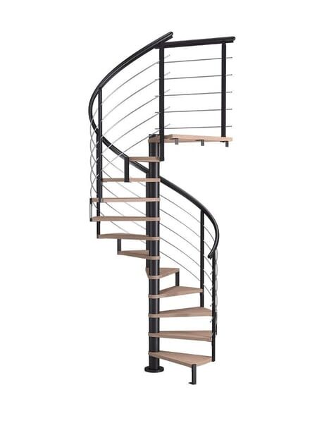Escalier colimaçon acier noir 14 marches chêne huilé blanc Ø140, Montreal design